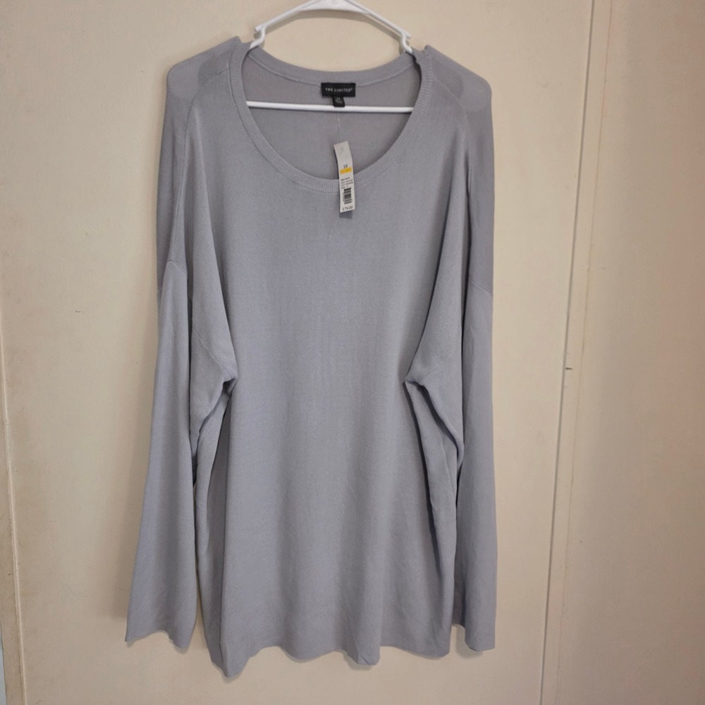 The Limited Women Sweater Plus 3X Grey Long Sleeve Scoop Neck Knit Pullover